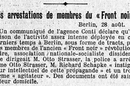 29.08.1929 - Le Temps - Les arrestations de membres du front noir - Schapke